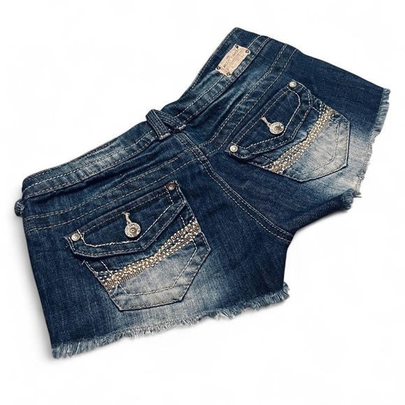 Almost Famous Blue Jean Shorts Distressed Frayed - Picture 2 of 3